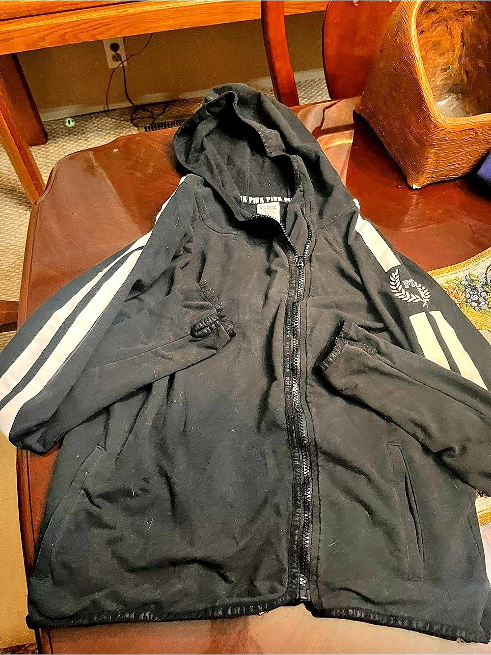 PINK Color Block Zip Jacket in Black & White